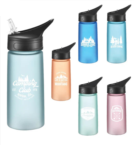 Frosted Water Bottle w/Straw